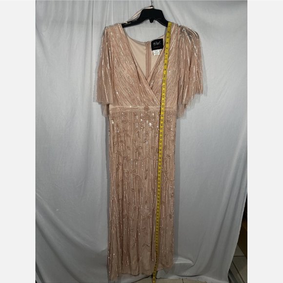 NWT $698 Mac Duggal [ 14 ] Embellished Cap Sleeve Cape Trumpet Gown‎ Blush - Picture 6 of 16